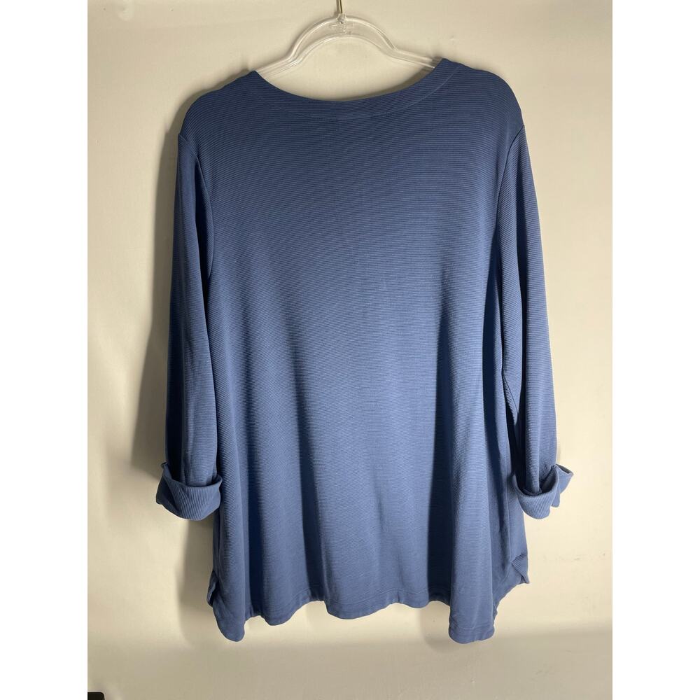 J.Jill Wearever 3/4 Sleeve Rolled Cuff Blue Ribbed Blouse Top Size XL - Picture 5 of 5